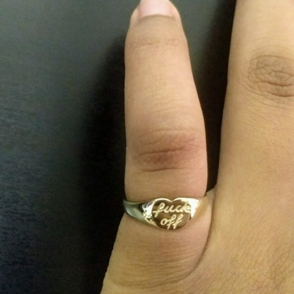 10k Gold Fuck Off Ring, Heart Shaped Signet - Picture 3 of 3